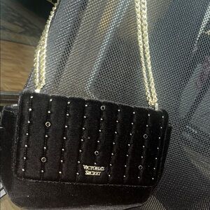 Victoria's Secret Black Velvet Shoulder Bag with Gold Chain